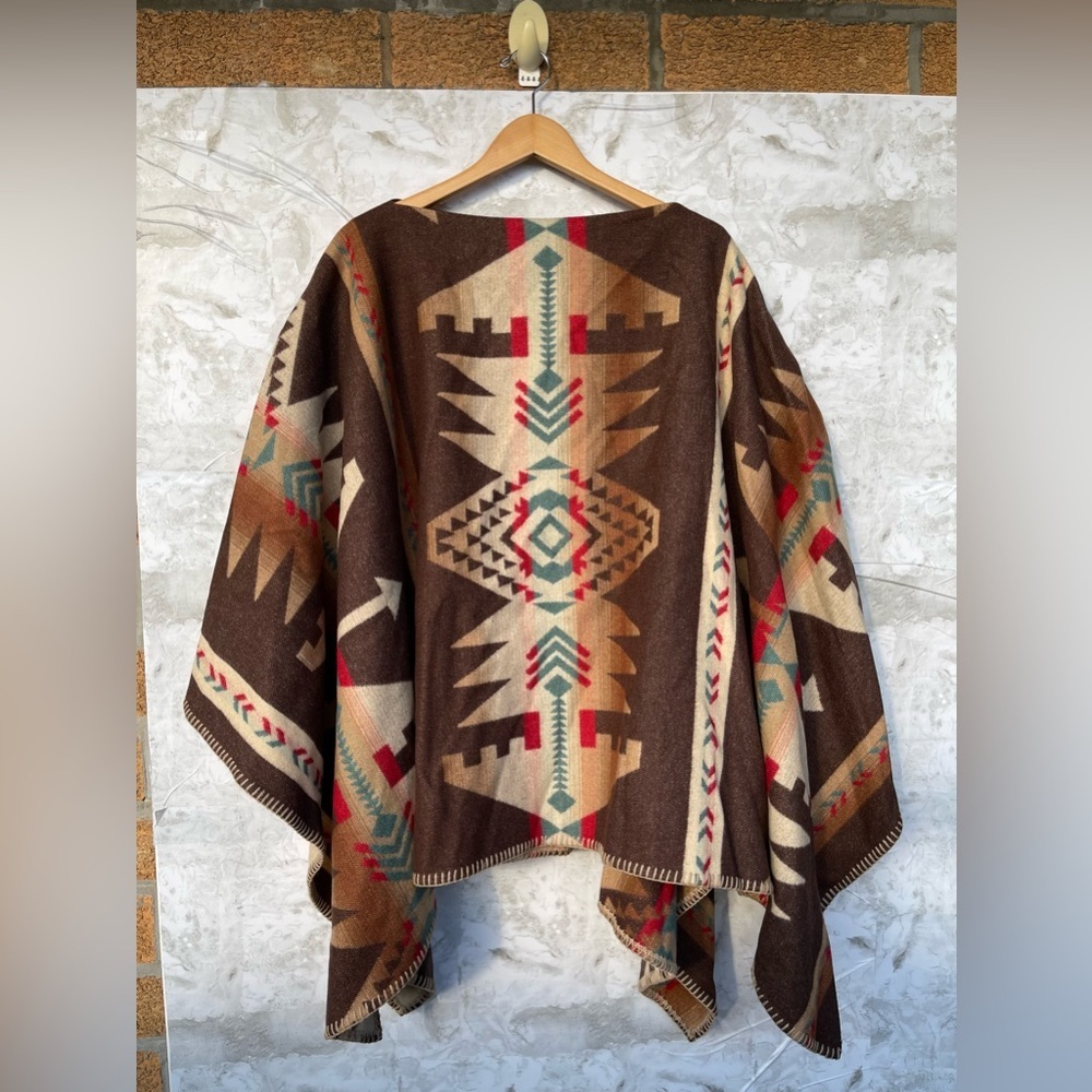 Ralph Lauren Sport Aztec Wool Poncho Boho Western Blanket Wrap Cape Made in USA - Picture 5 of 17